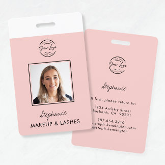 Badge Blush Pink Script Logo Employee ID Photo Makeup