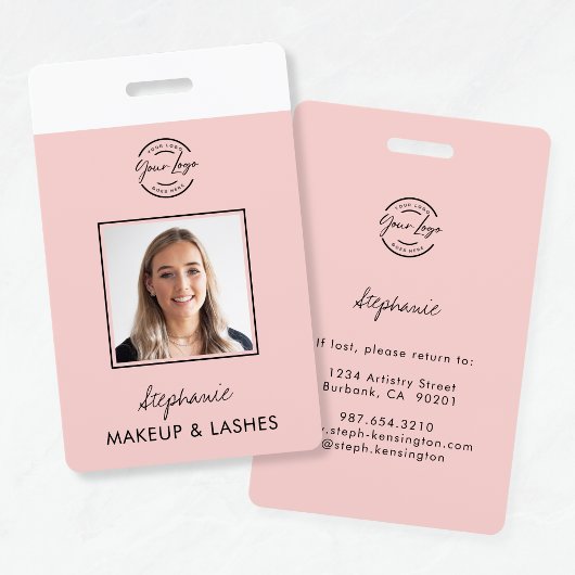 Badge Blush Pink Script Logo Employee ID Photo Makeup