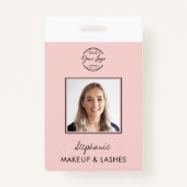 Badge Blush Pink Script Logo Employee ID Photo Makeup (Devant)