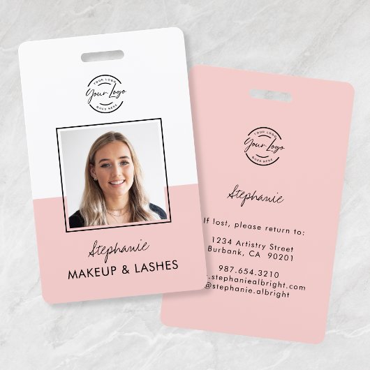 Badge Blush Pink Script Logo Employee Photo ID Makeup