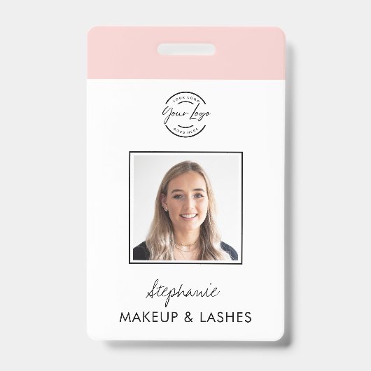 Badge Blush Pink Script Logo Photo Makeup Employee ID (Front)