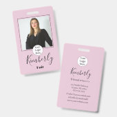 Badge Blush rose écriture Logo Photo coiffure (Avant & arrière)