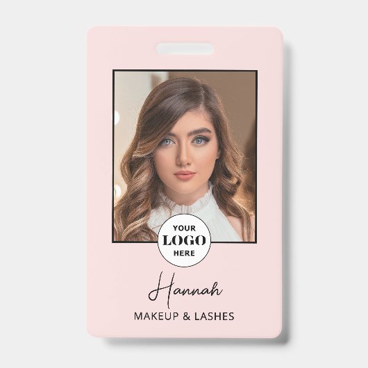 Badge Blush Rose Logo Écriture Photo Maquillage (Avant)
