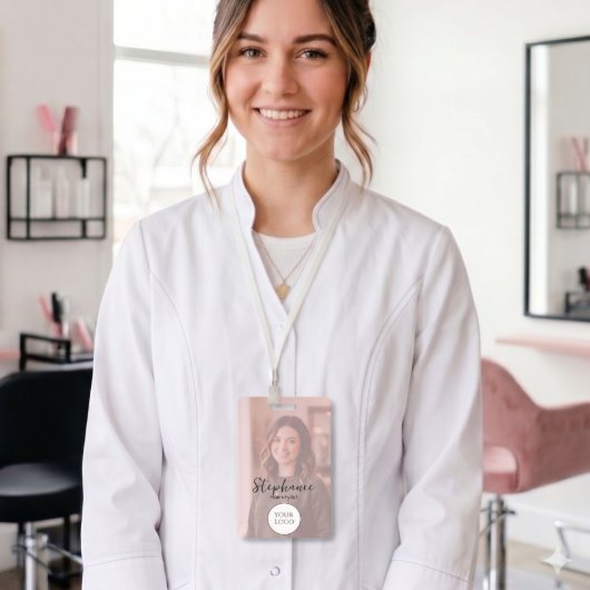 Badge Blush Rose Logo Photo Cheveux Script