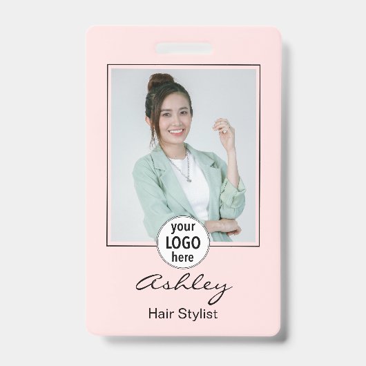 Badge Blush Rose Logo Photo Nom Coiffeur (Avant)