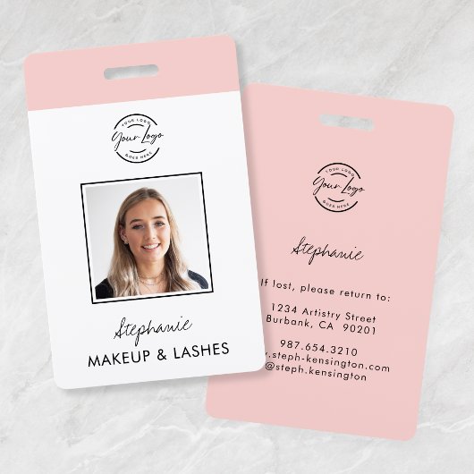 Badge Blush Rose Logo Script Photo Maquillage Carte d'id