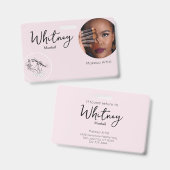 Badge Blush Rose Script Photo Logo Maquilleuse Nom (Avant & arrière)