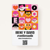 Badge Boda Festivalera Naranja y Rosa Retro WedFest (Dos)