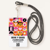 Badge Boda Festivalera Naranja y Rosa Retro WedFest (Derrière avec lanière)