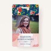 Badge Boho Floral Motif & Aquarelle rose pâle Photo (Devant)