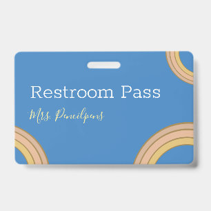 Badge Boho personnalisé Rainbow Hall Pass bleu