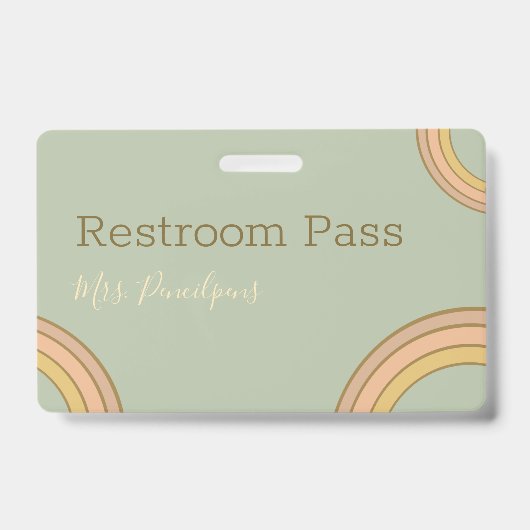 Badge Boho personnalisé Rainbow Hall Pass vert (Front)