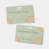 Badge Boho personnalisé Rainbow Hall Pass vert (Front & Back)