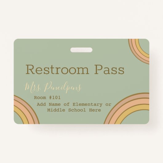 Badge Boho personnalisé Rainbow Hall Pass vert (Dos)