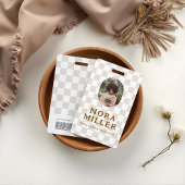 Badge Boho Retro À damiers Motif Photo ID code à barres