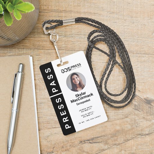 Badge Bold Modern Black Circle Photo Press Pass & Logo