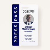 Badge Bold Modern Navy Circle Photo Press Pass & Logo (Devant)