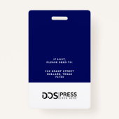 Badge Bold Modern Navy Circle Photo Press Pass & Logo (Dos)