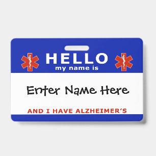 Badge BONJOUR j'ai alzheimer informations d'urgence