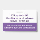 Badge Bonjour j'ai FIBROMYALGIA id d'invalidité (Arrière)