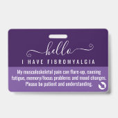 Badge Bonjour j'ai FIBROMYALGIA id d'invalidité (Avant)
