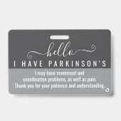 Badge Bonjour j'ai PARKINSONS id d'invalidité (Avant)