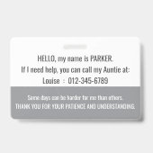 Badge Bonjour j'ai PARKINSONS id d'invalidité (Arrière)