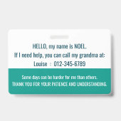 Badge Bonjour j'ai TOURETTE SYNDROME id d'invalidité (Back)