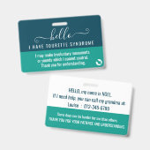 Badge Bonjour j'ai TOURETTE SYNDROME id d'invalidité (Front & Back)