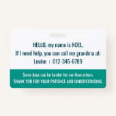 Badge Bonjour j'ai TOURETTE SYNDROME id d'invalidité (Dos)