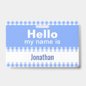 Badge Bonjour Mon Nom Est - gingham bleu et blanc (Arrière)