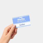 Badge Bonjour Mon Nom Est - gingham bleu et blanc (Manuel / portable)