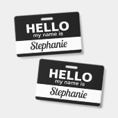 Badge Bonjour mon nom est noir Custom Employé Nom Script (Avant & arrière)