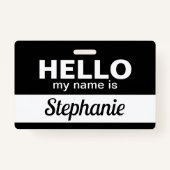 Badge Bonjour mon nom est noir Custom Employé Nom Script (Devant)
