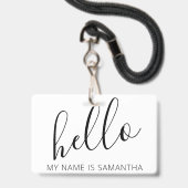 Badge Bonjour Nom Personnalisé Arête Florale (Back with Lanyard)