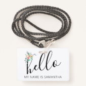 Badge Bonjour Nom Personnalisé Arête Florale (Devant avec lanière)