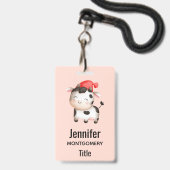 Badge Bonne vache dans un Casquette rouge mignon (Front with Lanyard)