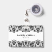 Badge Bordure de dentelle ornée noire et blanche (Front with Retractable)