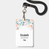 Badge Bordure florale rose et verte (Face avec cordon)