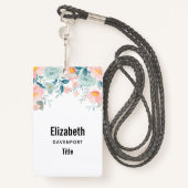 Badge Bordure florale rose et verte (Derrière avec lanière)