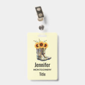 Badge Bottes de cowboy rustiques avec tournesols (Arrière avec clip)