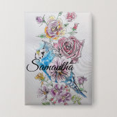 Badge Boucle à clé fleurie Rose Budgie Budgies bleu (Recto)