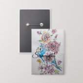 Badge Boucle à clé fleurie Rose Budgie Budgies bleu (Recto/Verso)