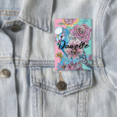 Badge Boucle à clé fleurie Rose Budgie Budgies bleu (Insitu)