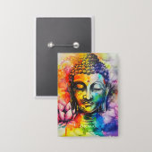 Badge Bouddha à l'aquarelle Arc-en-ciel Nom personnalisé (Recto/Verso)