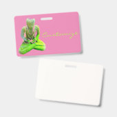 Badge Bouddha vert mousseux méditant Thunder_Cove (Avant & arrière)