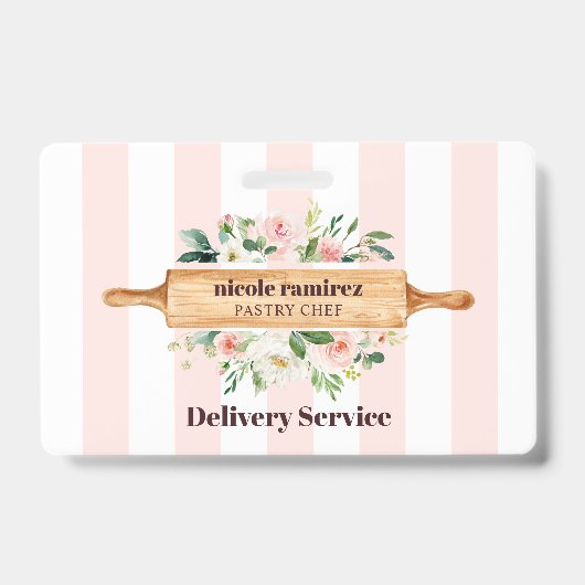 Badge Boulangerie Florale Rolling Pâtisserie rayée (Front)