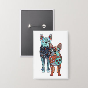 Badge Bouledogues Français Fantaisistes Art Populaire Do