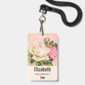 Badge Bouquet rose et rose blanche (Front with Lanyard)