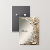 Badge Bouton de fleurs blanches modernes perles (Recto/Verso)